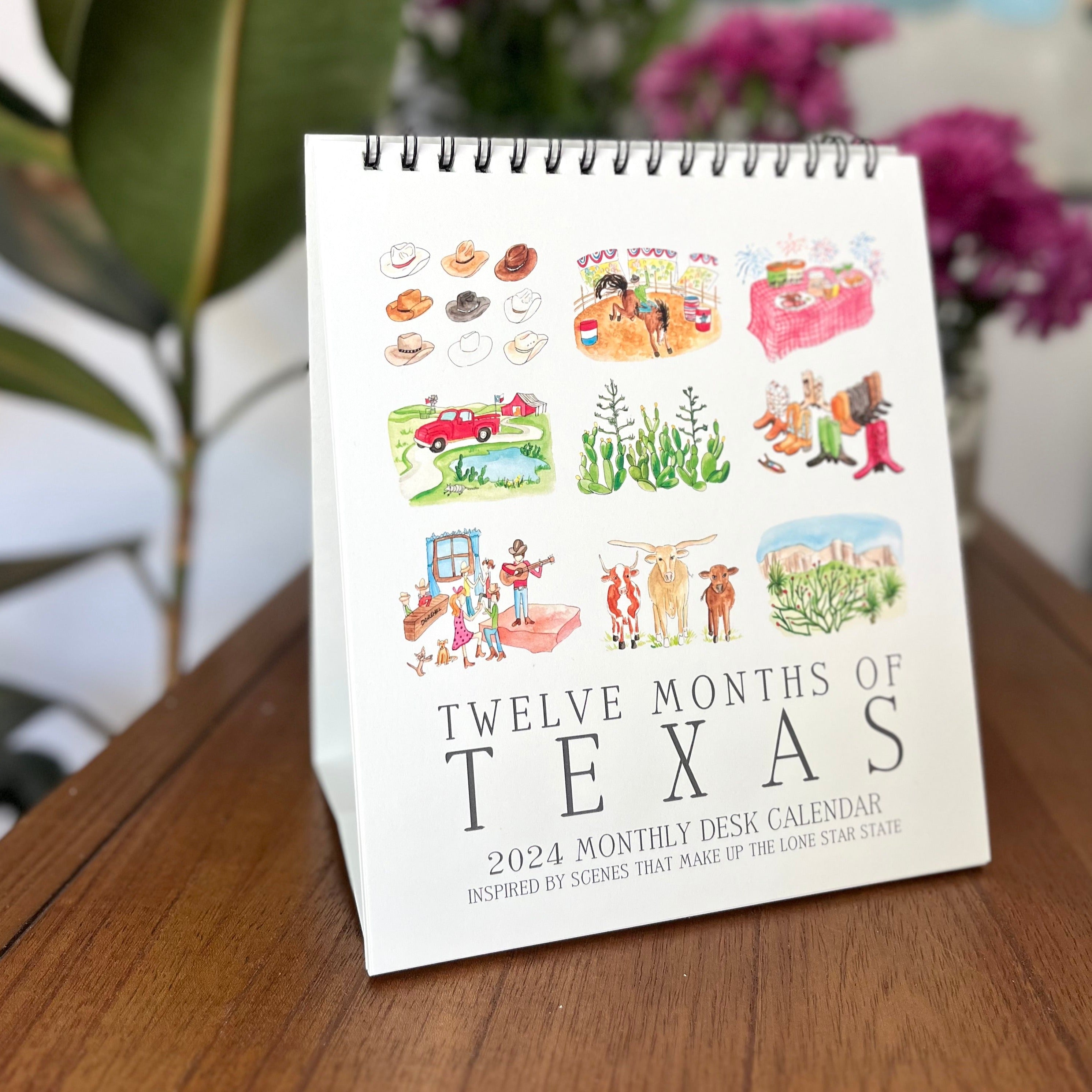 2024 Twelve Months of Texas Calendar Flower and Vine