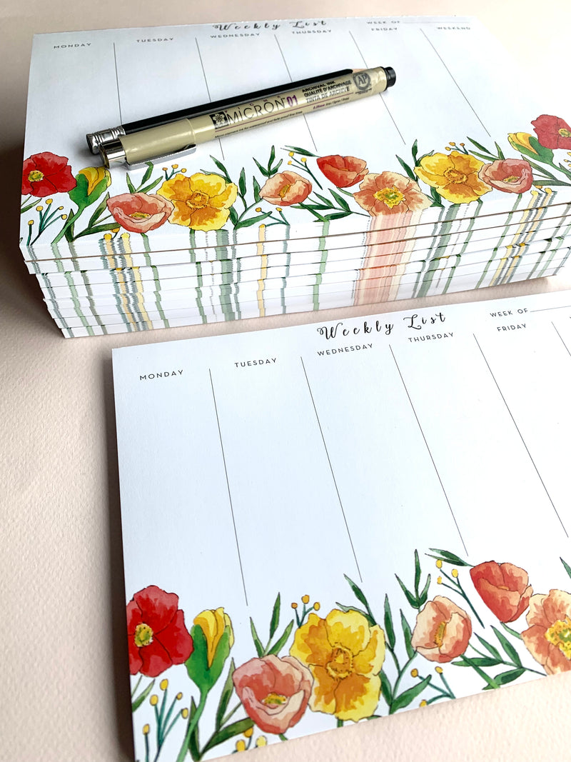Weekly List Notepad – Flower and Vine